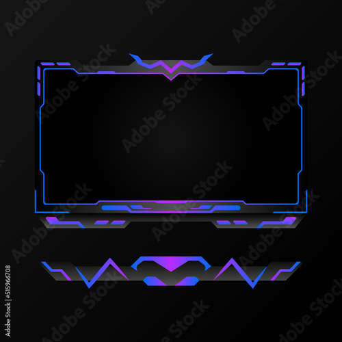 Live stream overlay gaming interface video border frame. Face cam overlay screen panel for video streaming platforms.