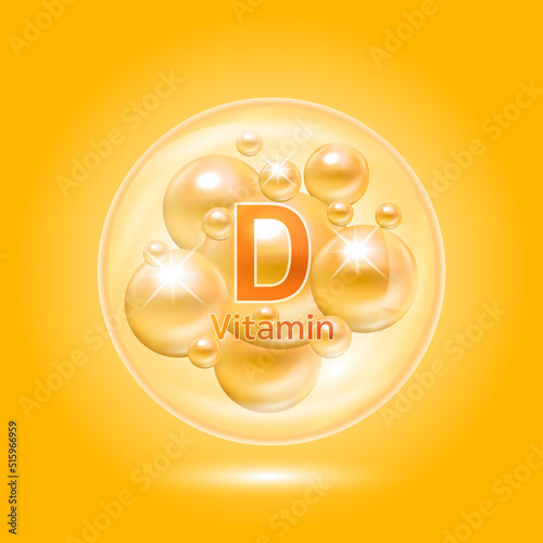 Vitamin D complex inside translucent air bubbles. Hyaluronic acid skin collagen serum. Beauty treatment nutrition skin care design. Medical scientific concepts. Isolated on orange background. Vector.