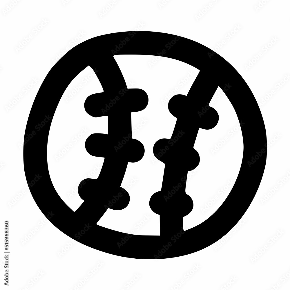 single ball with stitches for baseball or softball lineart vector