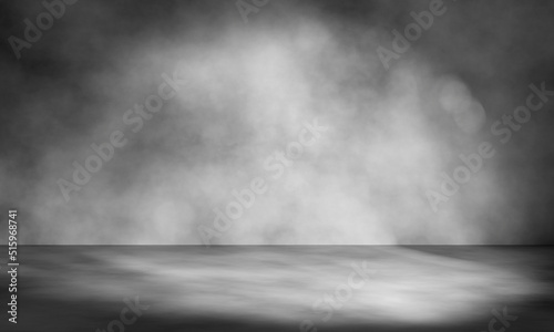 Concrete wall and floor with light and shadow background. Mortar background is used for product display for presentation. Black gray empty room. Copy space.