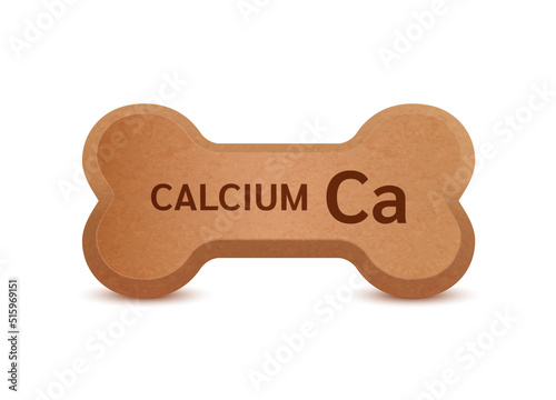 Bone shaped dry food for cats and dogs with Calcium (Ca) dietary supplement bones canine arthritis osteoarthritis. Can use advertising pet food. On a white background vector 3D.