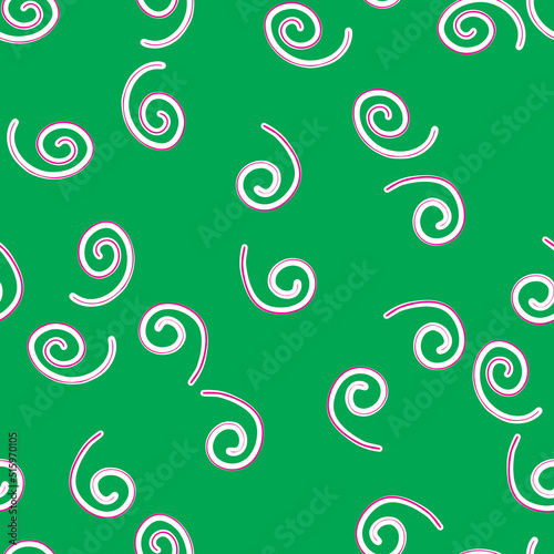 Swirl icon vector illustration. Seamless pattern. Hand drawn colorful green design. Safety wind concept. Isolated graphic symbol. Autumn art sign. Brushstroke pictogram. Many doodle curve stroke