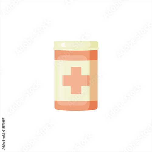 Medical bottle with label. Flat vector illustration.
