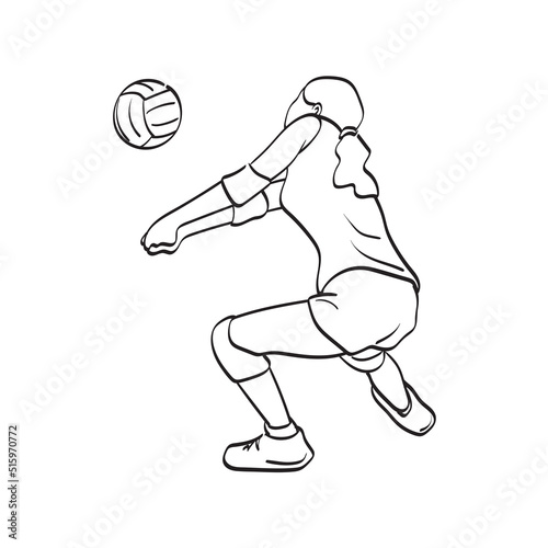 line art rear view of female volleyball player illustration vector hand drawn isolated on white background