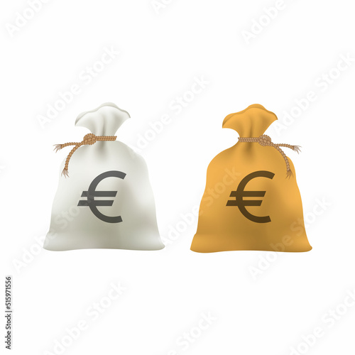 Bag of money with euro icon. Sack of cash with euro sign vector.