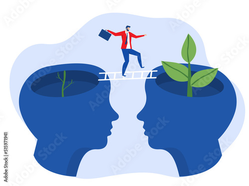 businessman crossing the stair on head human  big Big head  growth mindset different fixed mindset think mind set concept vector illustrator