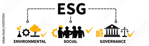 ESG Banner Web Vector Illustration Sustainable and Ethical Business Concept for Environmental Social Governance with icon