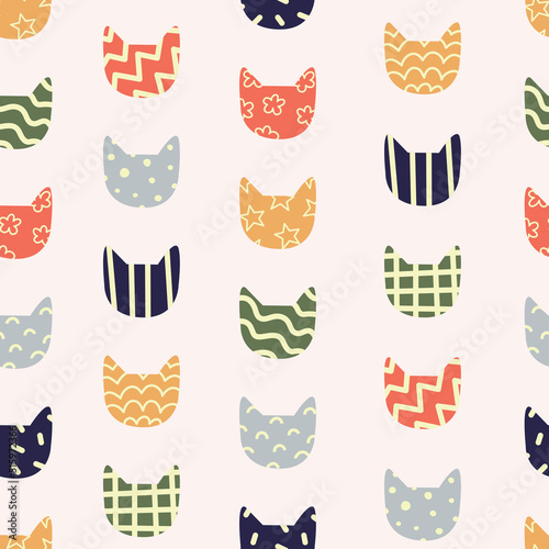 Cute abstract cats seamless pattern. Vector hand drawn cartoon style illustration for children. Print for fabric, wallpaper, textile 