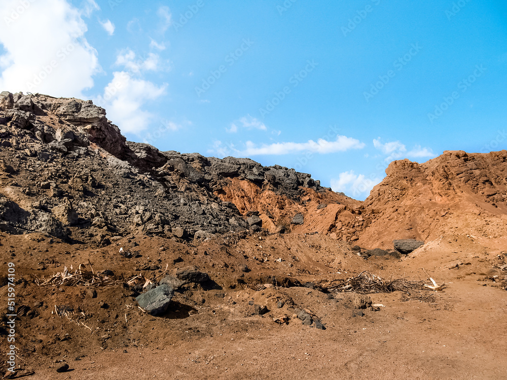 Red clay mountains near Sharm El Sheikh, Egypt. Desert landscape in the Sinai desert. Background with copy space