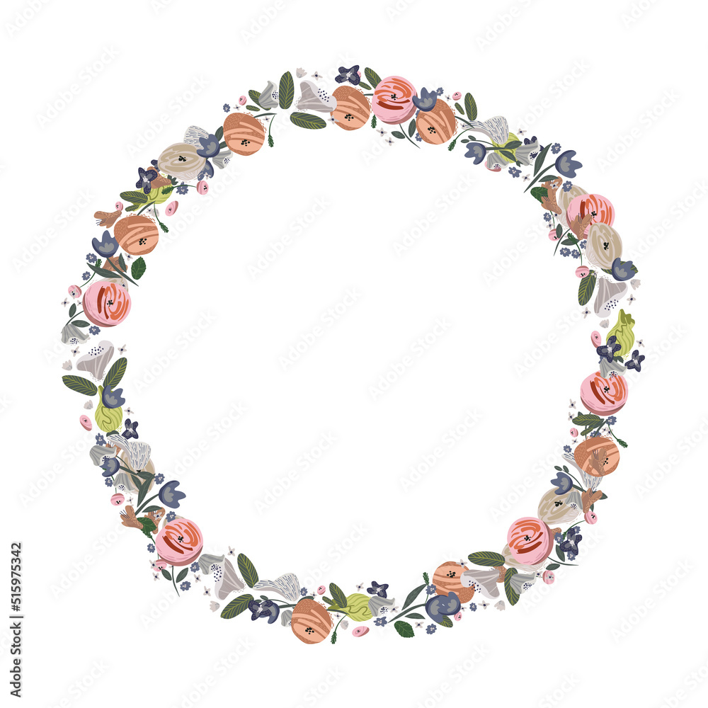 Vector floral wreath. Abstract roses arrange in round border Vector floral wreath. Abstract roses arrange in round border