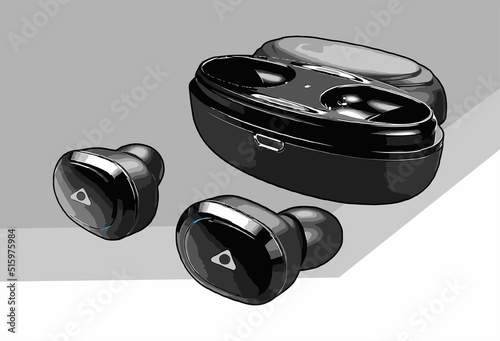 black and gray wireless earphones