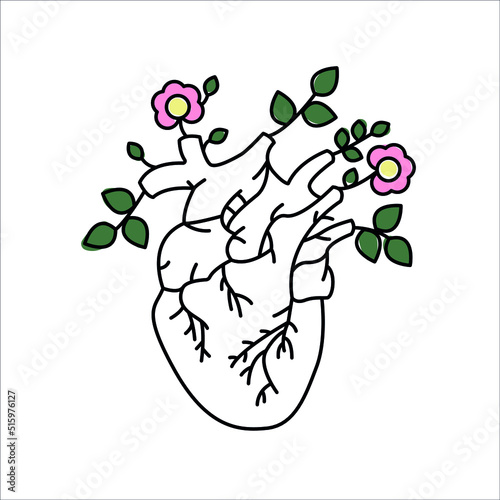 Soft skills line art.Thinking with hearth, Kindness concept. Emothion intelect symbol. Vector illustration photo