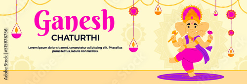 Canvas Print happy ganesh chaturthi horizontal banner vector flat design