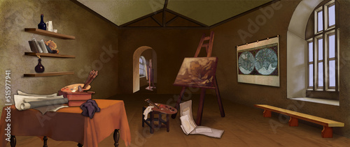 Artist workshop interior illustration
