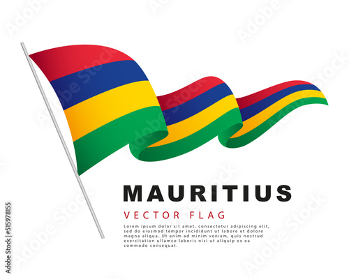 Fotografie, Obraz The flag of Mauritius hangs on a flagpole and flutters in the wind