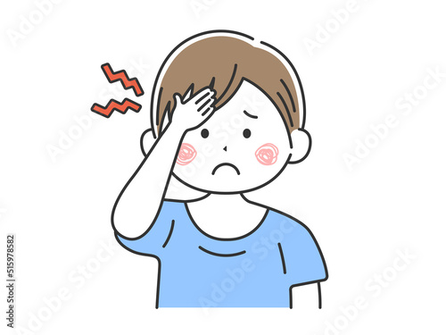頭痛がする、私服の男性のイラスト