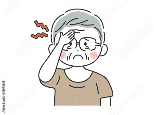 頭痛がする、私服の年配男性のイラスト