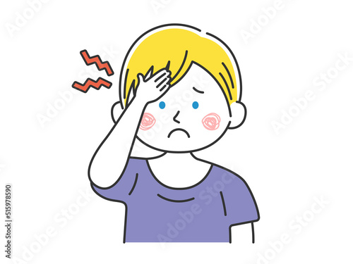 頭痛がする、私服の白人男性のイラスト