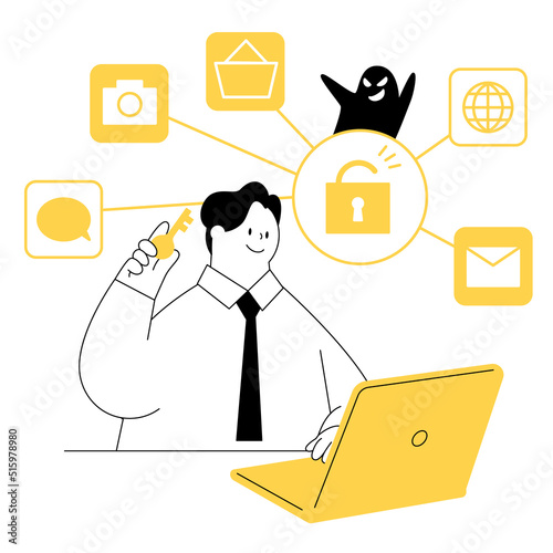 Vector illustration of a businessman who reuses passwords in the Internet environment. photo