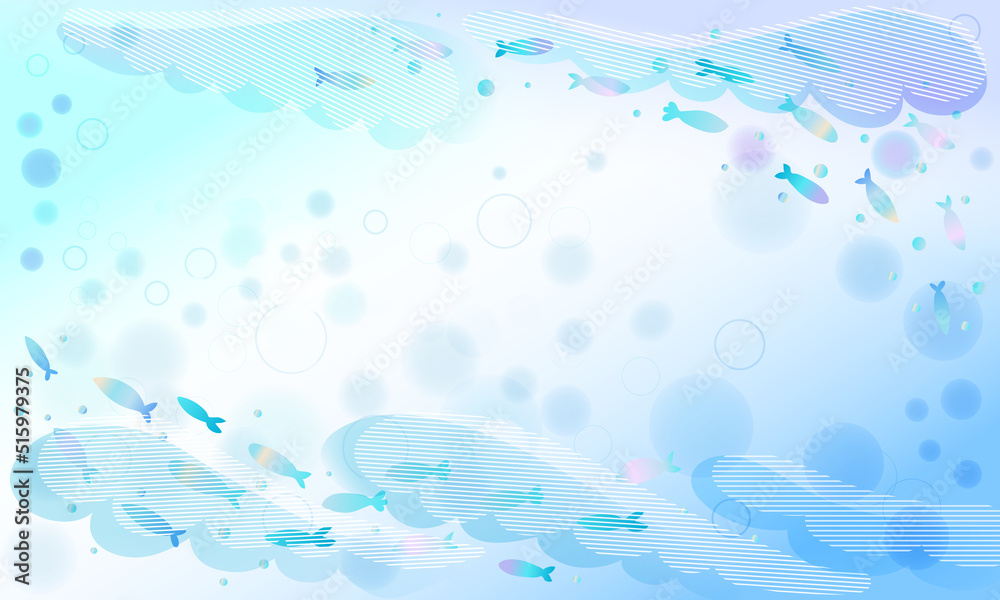 20220709_青い波と虹色の魚のフレーム