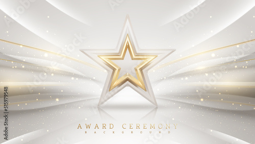 Award ceremony background with 3d gold star element and glitter light effect decoration. photo