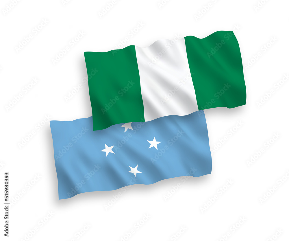 Flags of Federated States of Micronesia and Nigeria on a white background Flags of Federated States of Micronesia and Nigeria on a white background