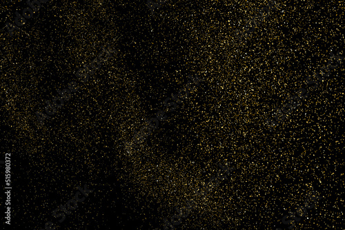Gold Glitter Texture Isolated on Black Background. Golden stardust. Amber Particles Color. Sparkles Rain. Vector Illustration, Eps 10.