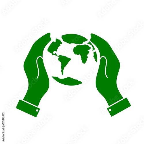 Hands holding globe. Environment icon.saving the planet together. social responsibility for nature. Vector illustration