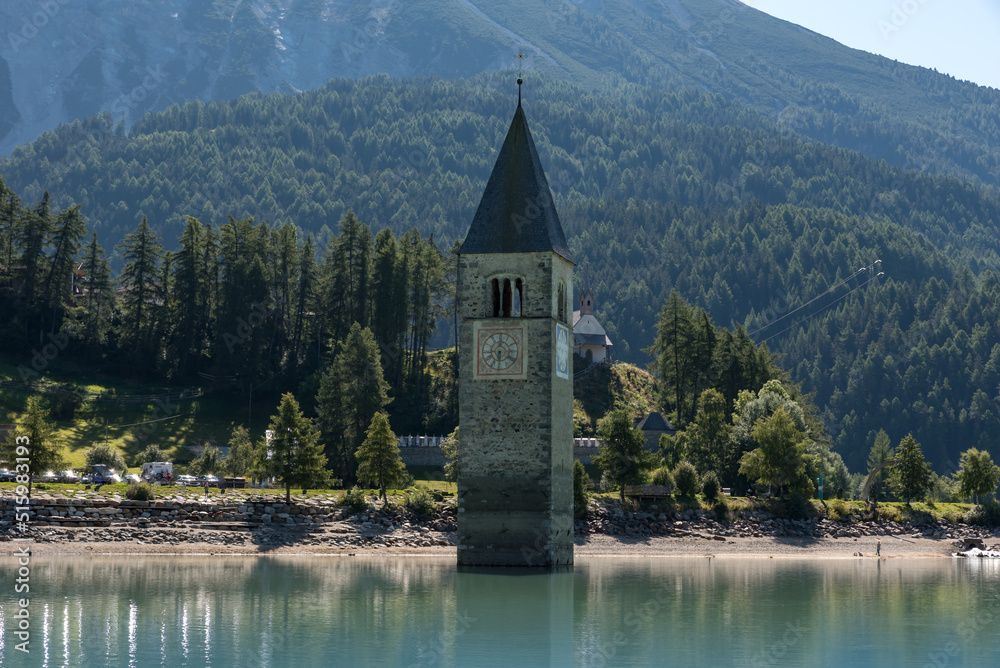 Campanile lake Resia, Val Venosta, South Tyrol Italy