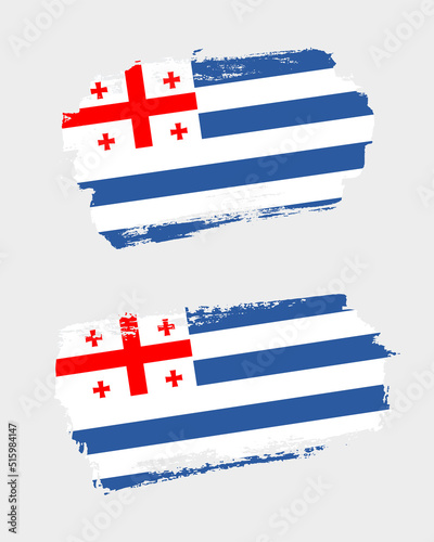 Set of two creative brush painted flags of Adjara country with solid background