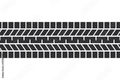 Auto tire tread seamless element. Car tire pattern, wheel tyre tread track. Tyre print. Vector illustration isolated on white background.