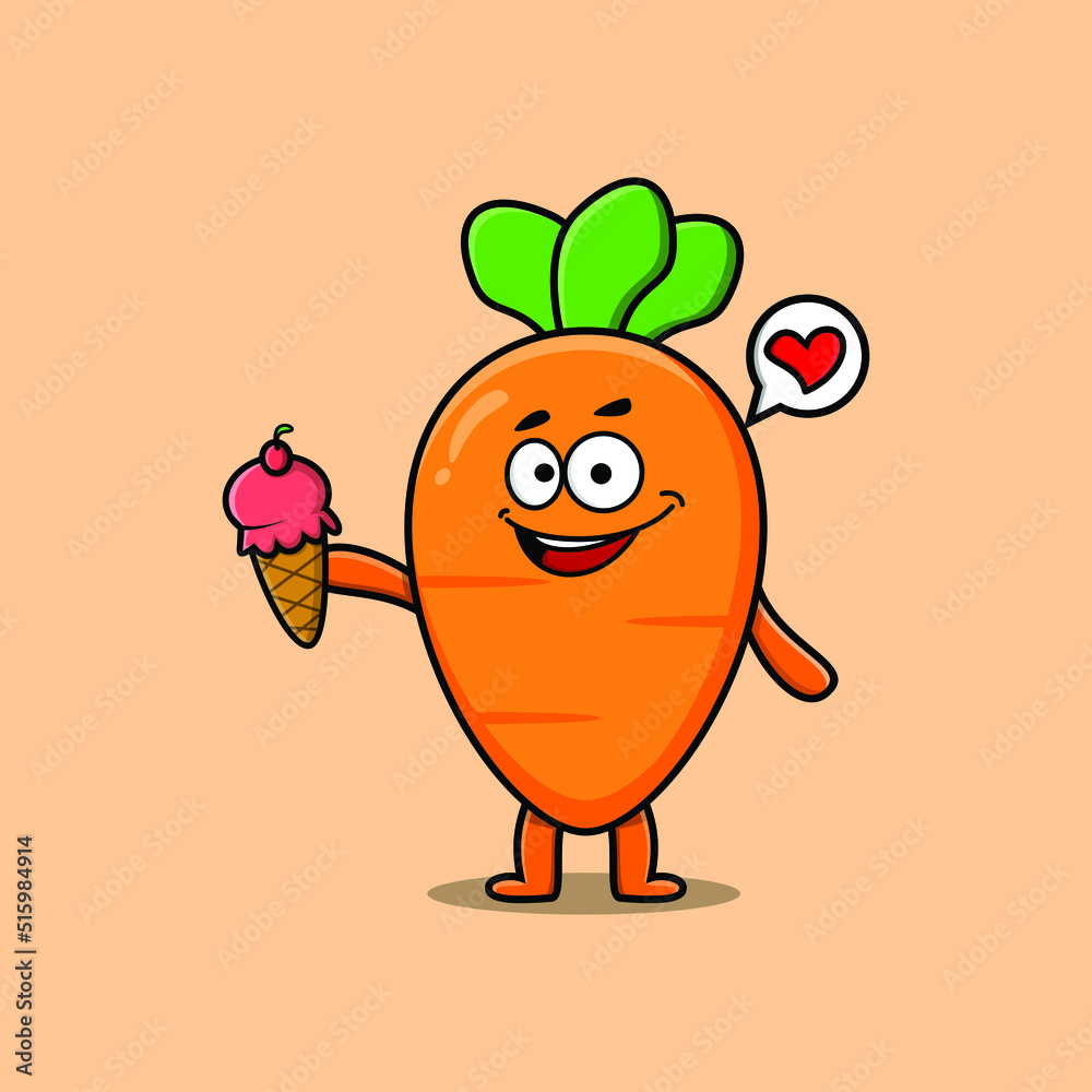 Cute Cartoon carrot character holding ice cream cone Cute Cartoon carrot character holding ice cream cone