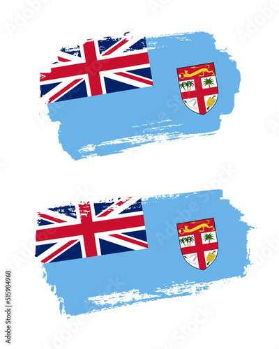 Set of two creative brush painted flags of Fiji country with solid background