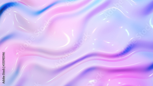 Fotografiet Abstract background 3D, shiny plastic waves with purple blue  textures and lights  interesting lustrous liquid wavy texture, 3D render illustration