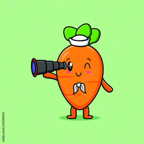 Cute cartoon carrot sailor with hat and using binocular cute modern style design