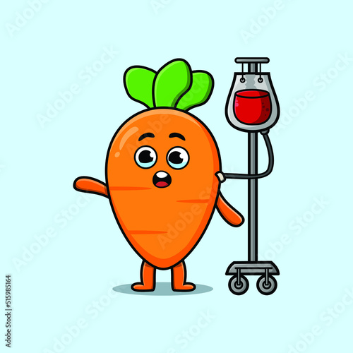 Cute cartoon illustration of carrot having blood transfusion with cute modern style deign