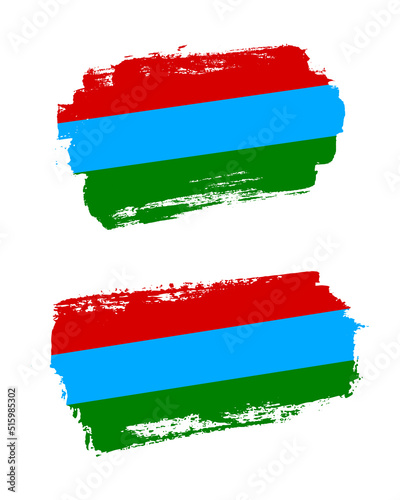 Set of two creative brush painted flags of Karelia country with solid background