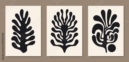 Abstract Contemporary mid century modern Floral leaves boho poster cover template.Minimal and natural compositions for postcard, cover, wallpaper, wall art, home decor