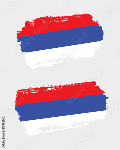 Set of two creative brush painted flags of Republika Srpska country with solid background