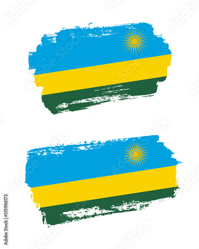 Set of two creative brush painted flags of Rwanda country with solid background