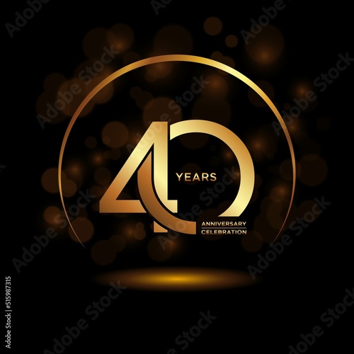 40 years Anniversary celebrations logo with golden ring. Gold color is elegant and luxurious. Logo vector template.