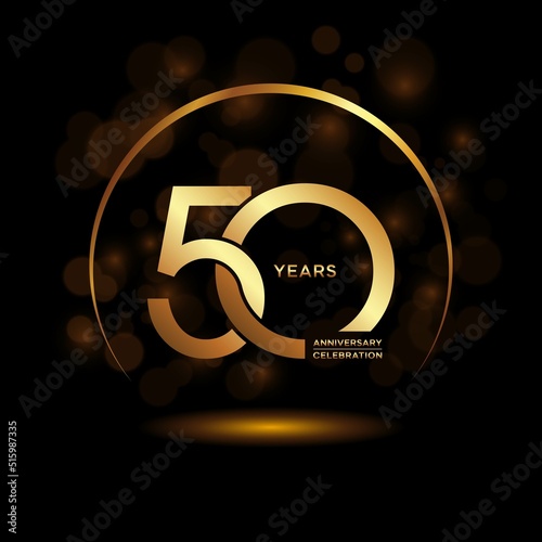 50 years Anniversary celebrations logo with golden ring. Gold color is elegant and luxurious. Logo vector template.