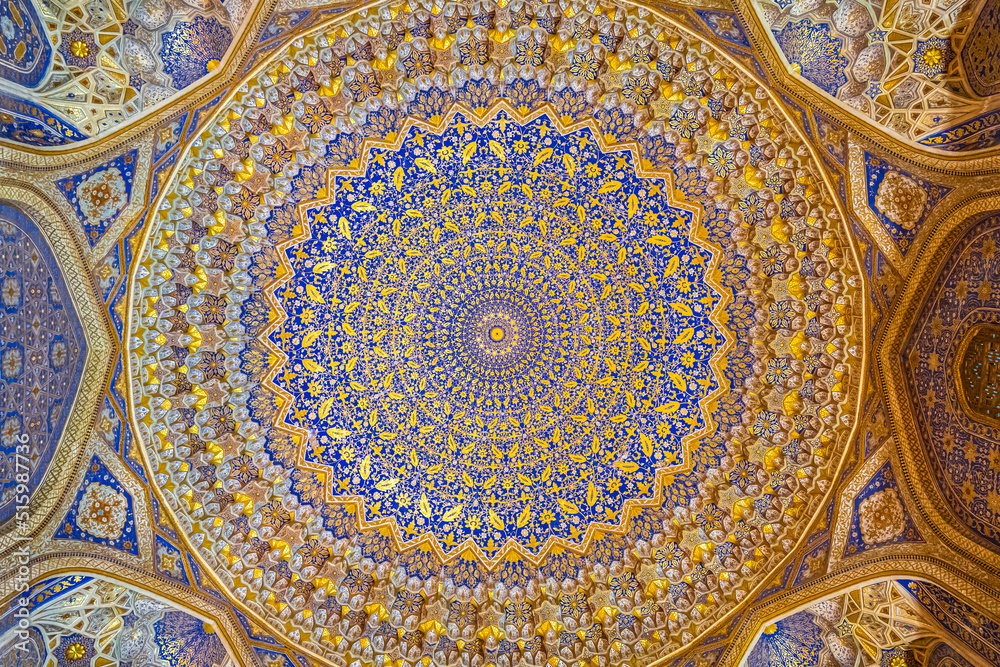 Tillya-Kari Golden Madrasah, amazing asian architecture, Samarkand, Uzbekistan
