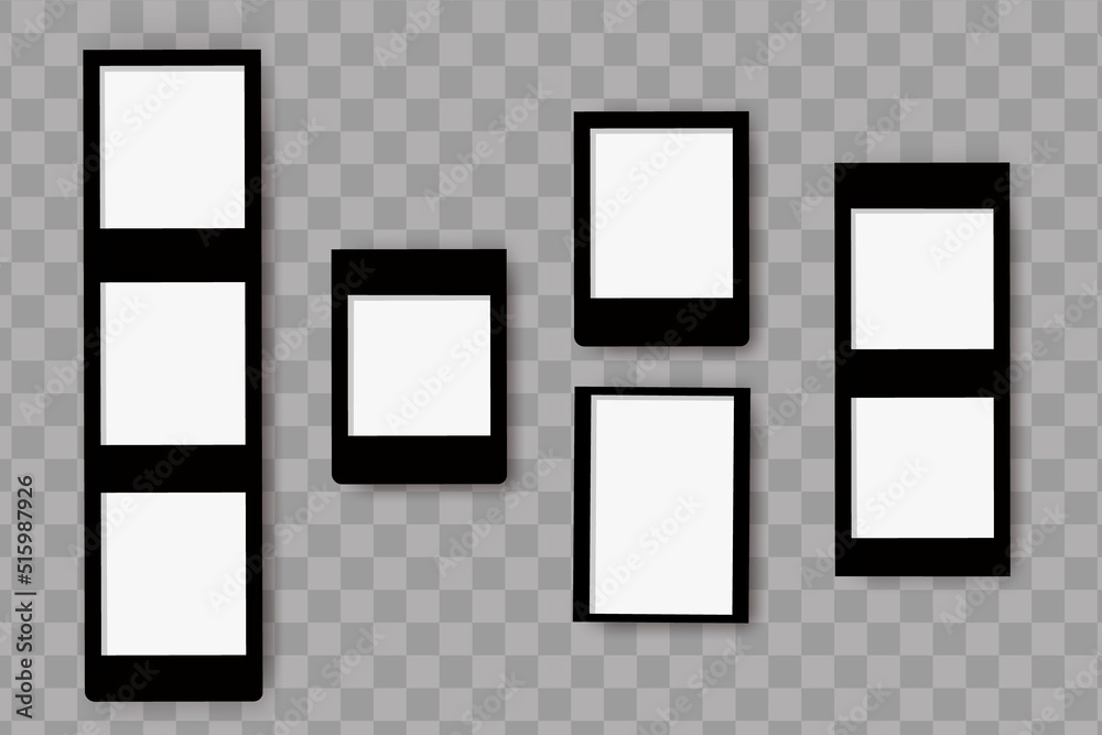 Set of realistic empty photo frames compositions.Modern photo frames with shadow isolated on transparent background.Vector scrapbook mockups. Set of realistic empty photo frames compositions.Modern photo frames with shadow isolated on transparent background.Vector scrapbook mockups.