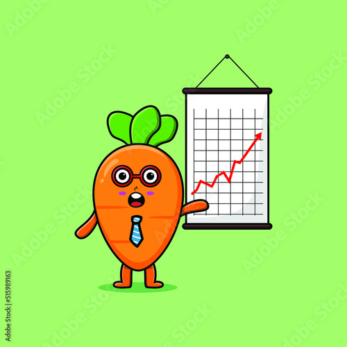 Cute cartoon carrot businessman present information in flat modern style design