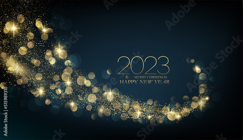 2023 New Year Abstract shiny color gold wave design element