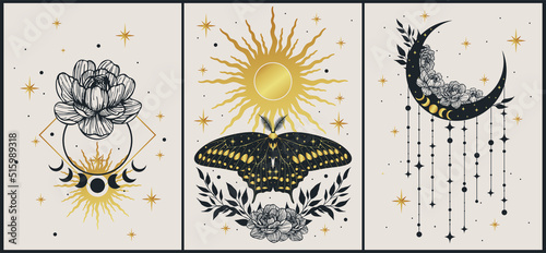 Obraz na plátne Set of esoteric alchemy mystical magic posters