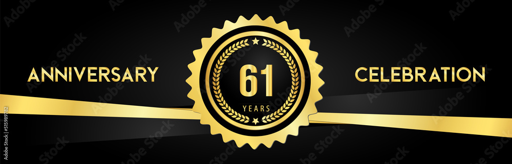 61 years anniversary celebration with gold badges and laurel wreaths isolated on luxury background. Premium design for banner, poster, happy birthday, graduation, invitation card. 61 years anniversary celebration with gold badges and laurel wreaths isolated on luxury background. Premium design for banner, poster, happy birthday, graduation, invitation card.