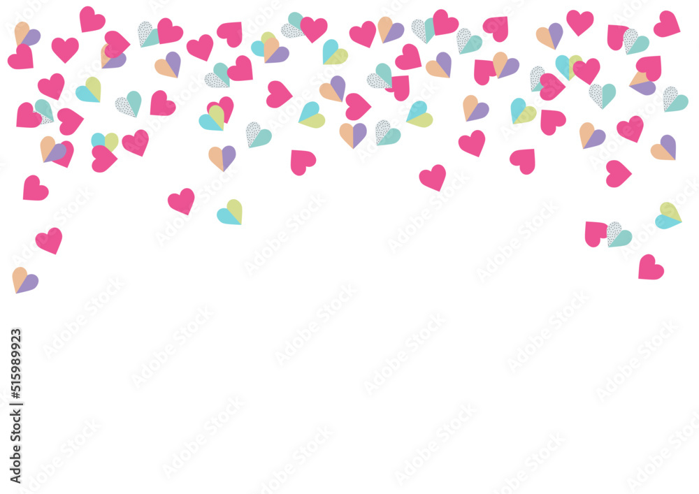 Beautiful Confetti Hearts Falling on Background. Valentine Day. Vector illustration. Invitation Template Background Design, Greeting Card or Poster. 