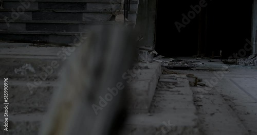 Ruined stairs in abandoned building